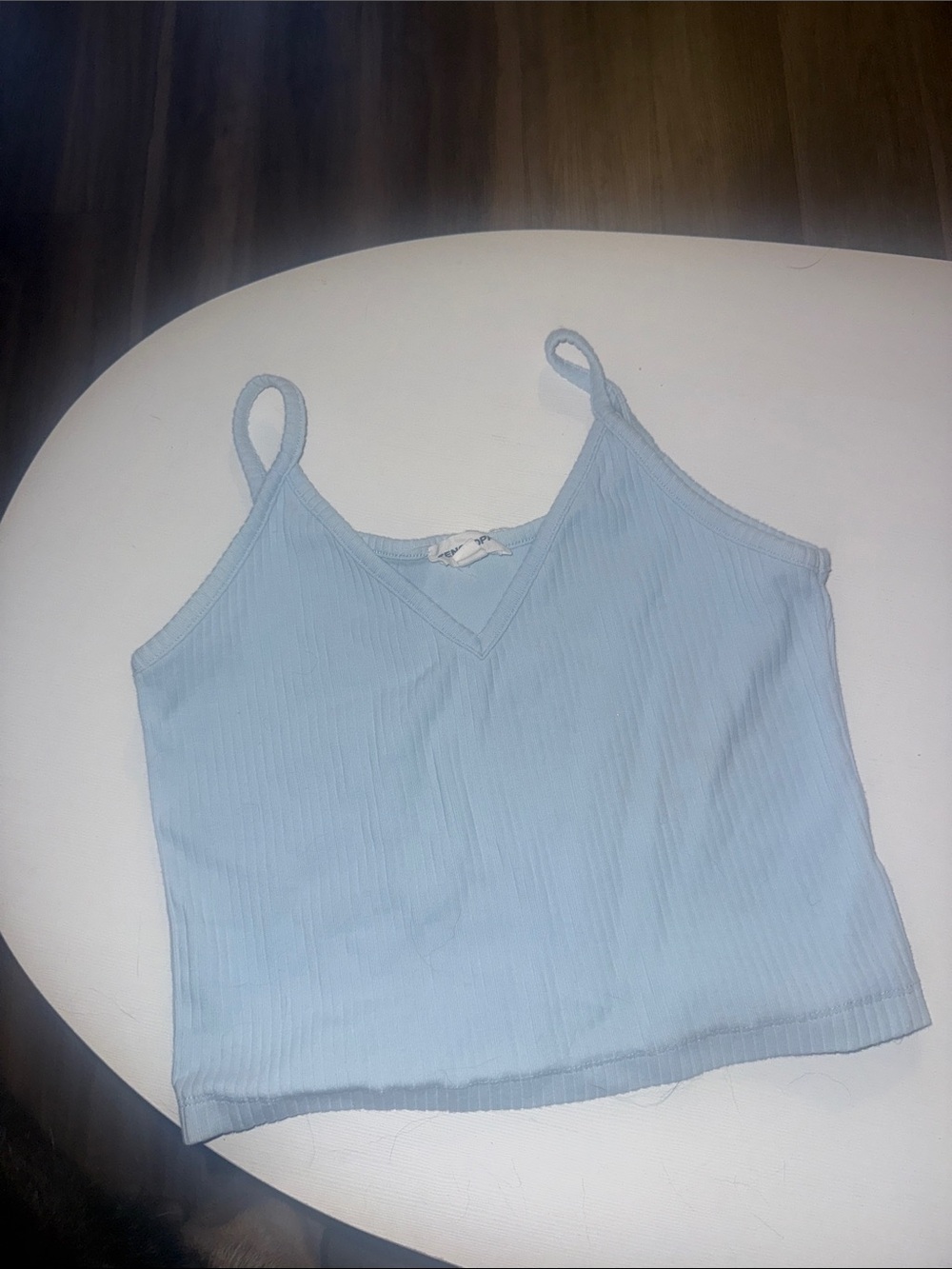 Light Blue Ribbed V-Neck Cami Tank Top